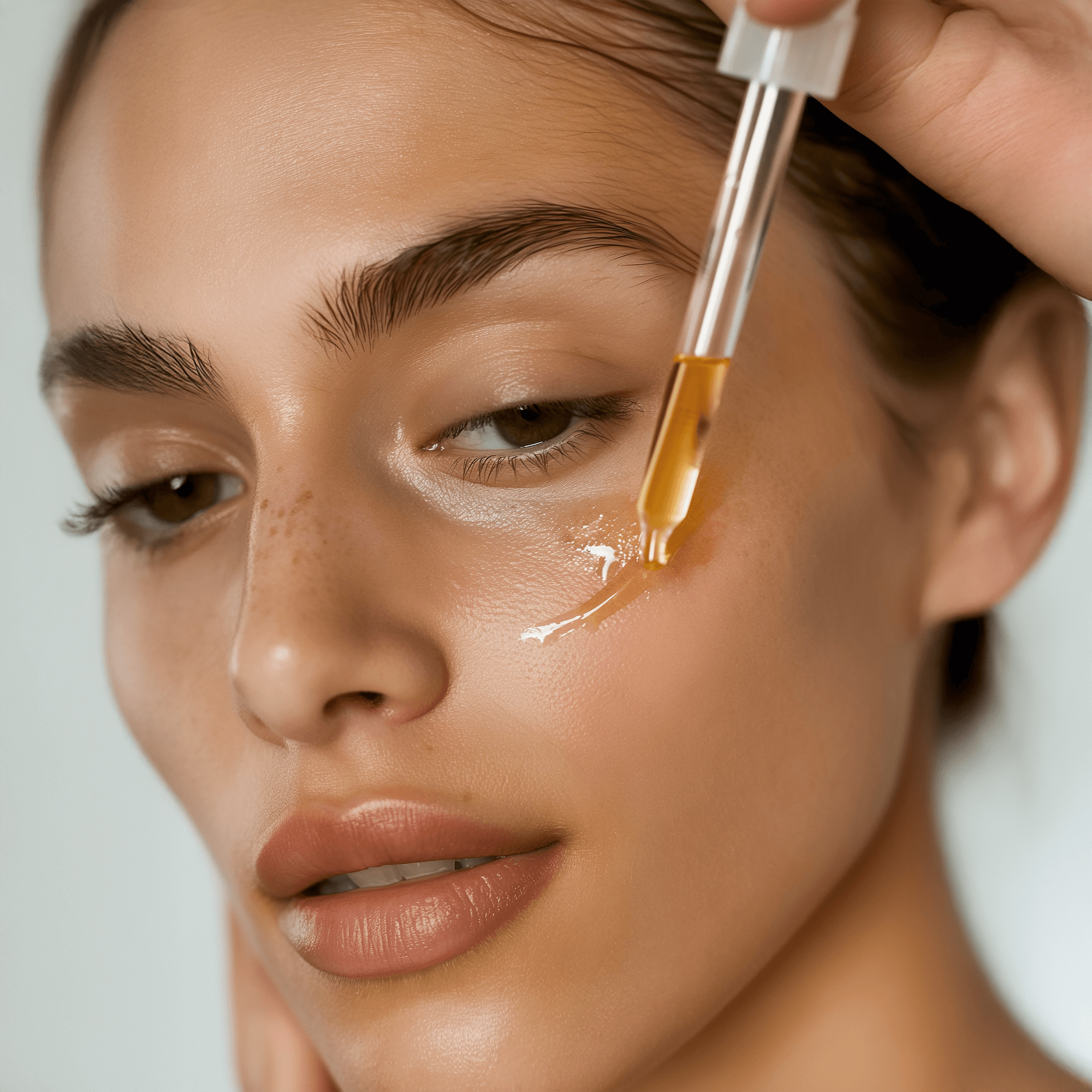 woman using face serum